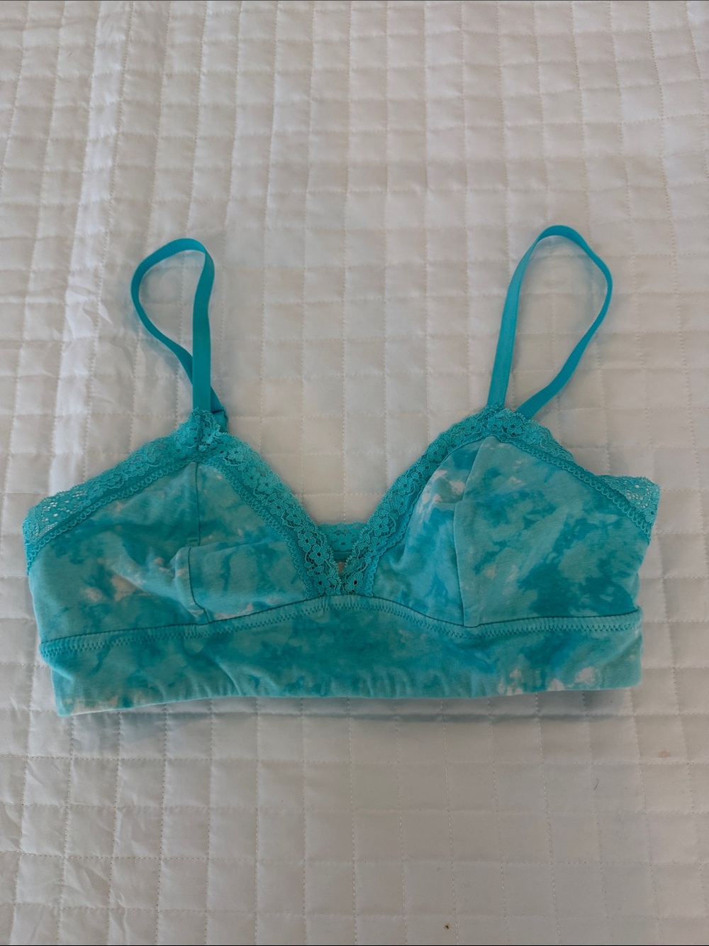Jenni Teal Lace-Trim Tie-Dye Bralette